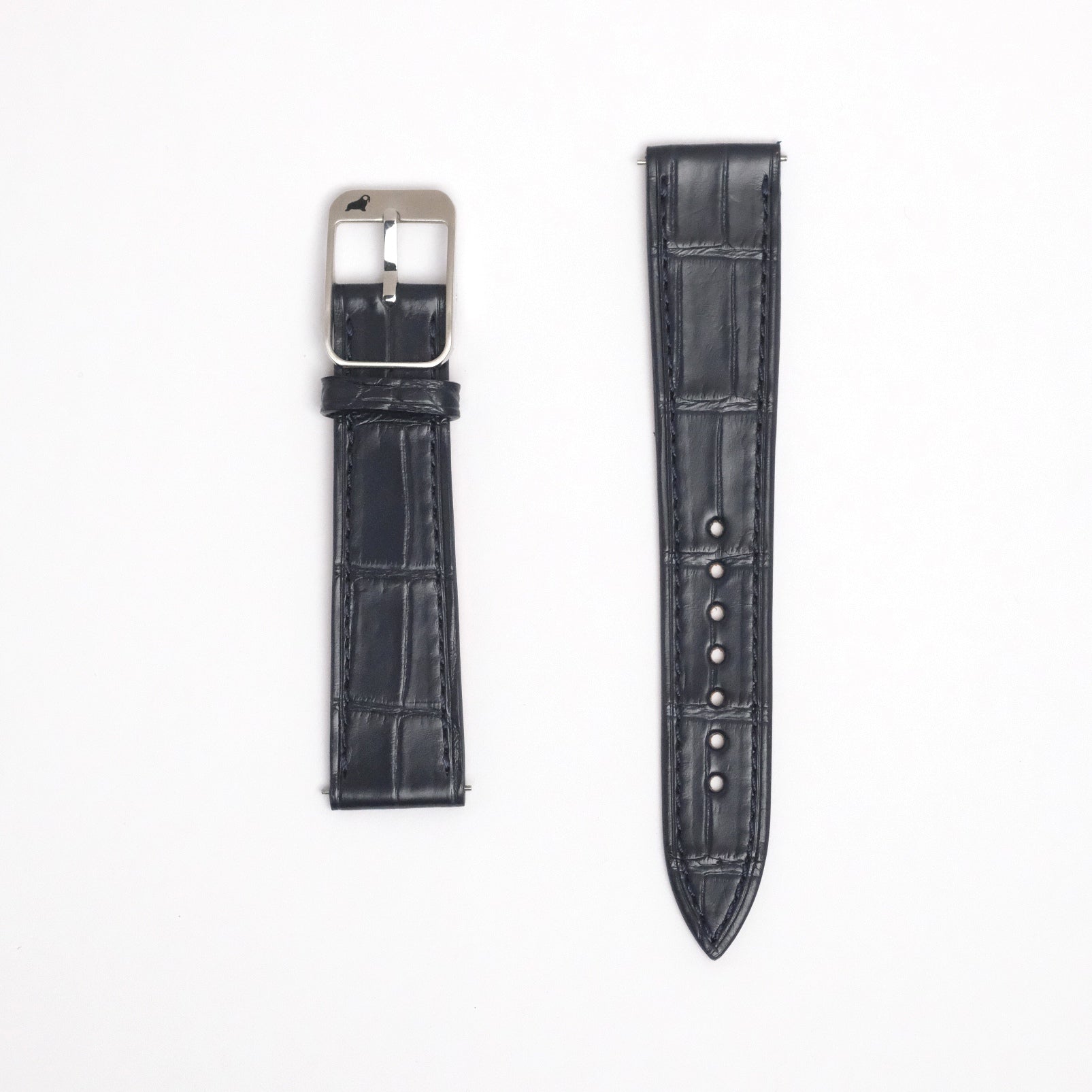 Dark Navy blue RSM Watch Strap Alligator Straps with a metal buckle and five adjustment holes, exuding sophistication with alligator textures.