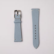 Light blue canvas watch strap by RSM with white accents, perfect for steel watches with white dials. Elevate your watch style to the next level.