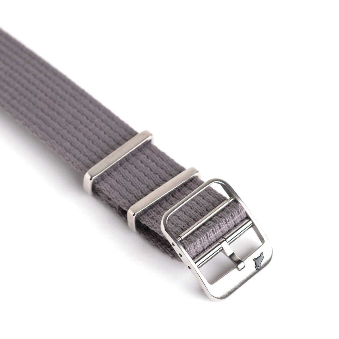 The VTG Mil (Grey) by RSM features a gray nylon strap, woven texture, stainless steel buckle, and 316L ladder buckle with 2 loops for adjustment.